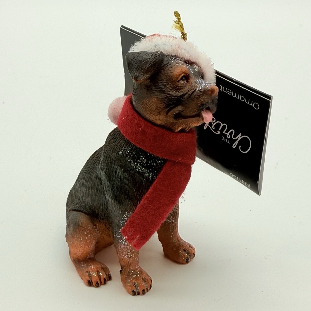 Rottweiler Rottie Dog Christmas Tree Ornament Santa Hat Scarf Resin Holiday NWT - Picture 4 of 6